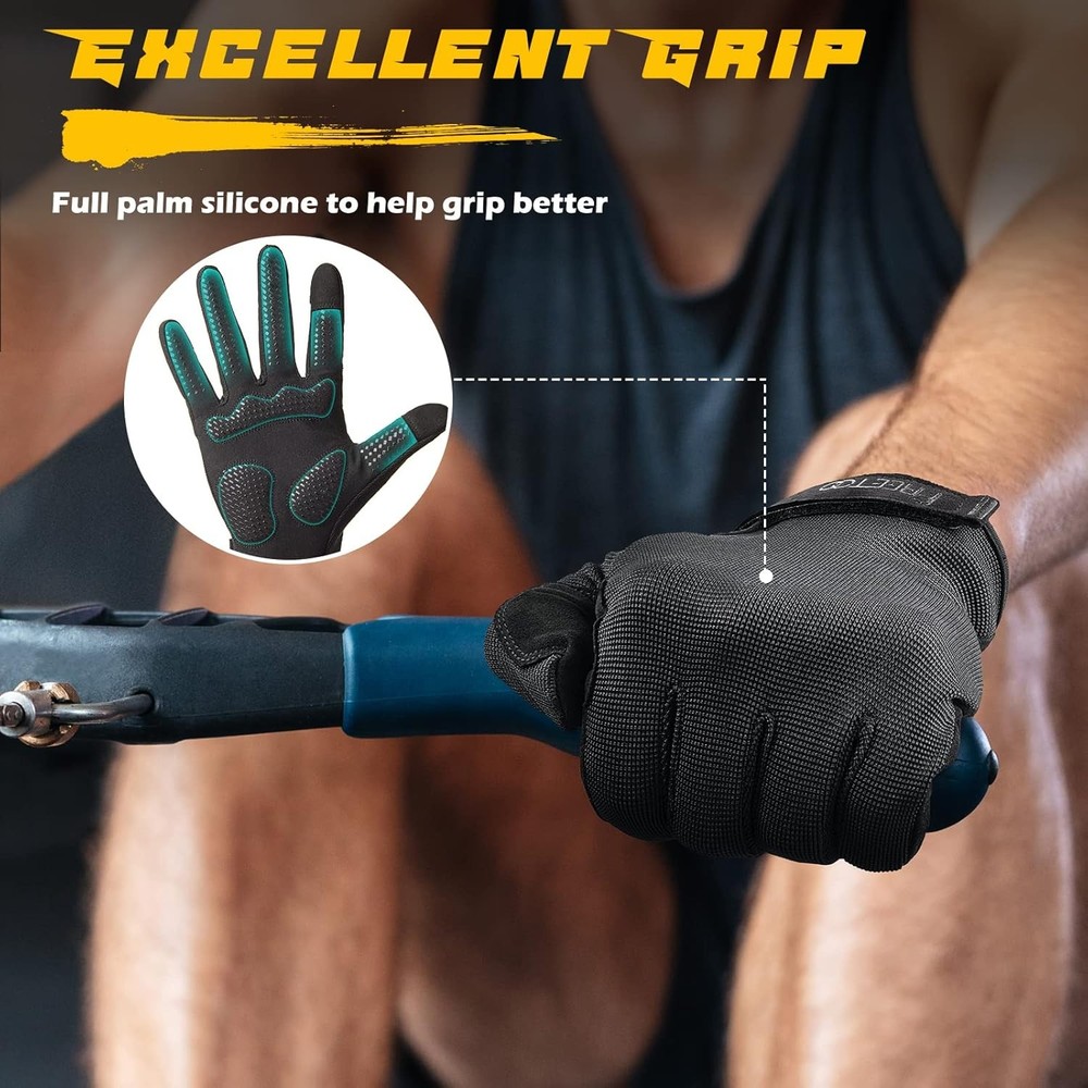 FREETOO Full-Finger Workout Gloves for Men, [Excellent Grip] Medium, Black