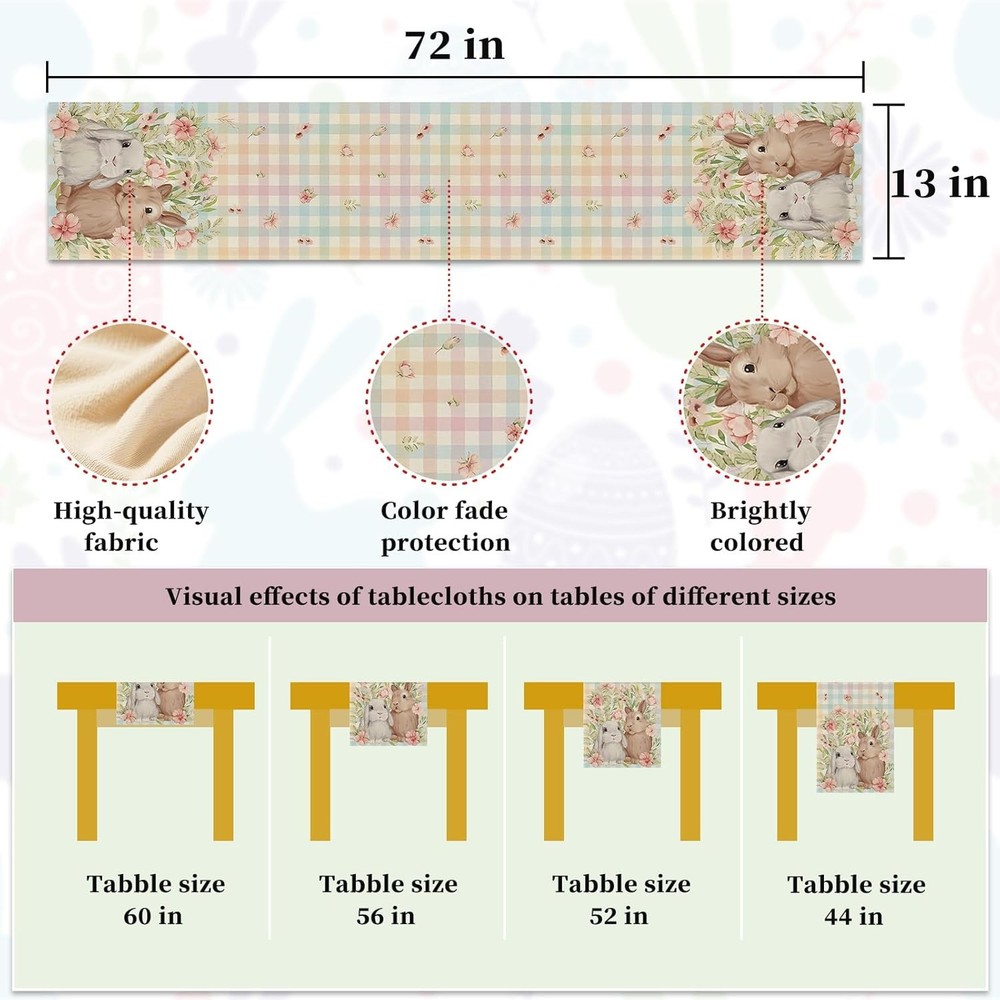 Easter Table Runner Bunny Rabbit Easter Kitchen Dining Table Decoration Table Ru