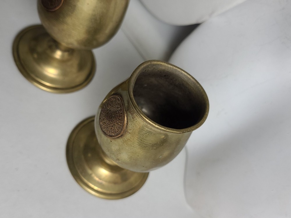 Vintage Pair Aztec Mini Goblets brass bronze