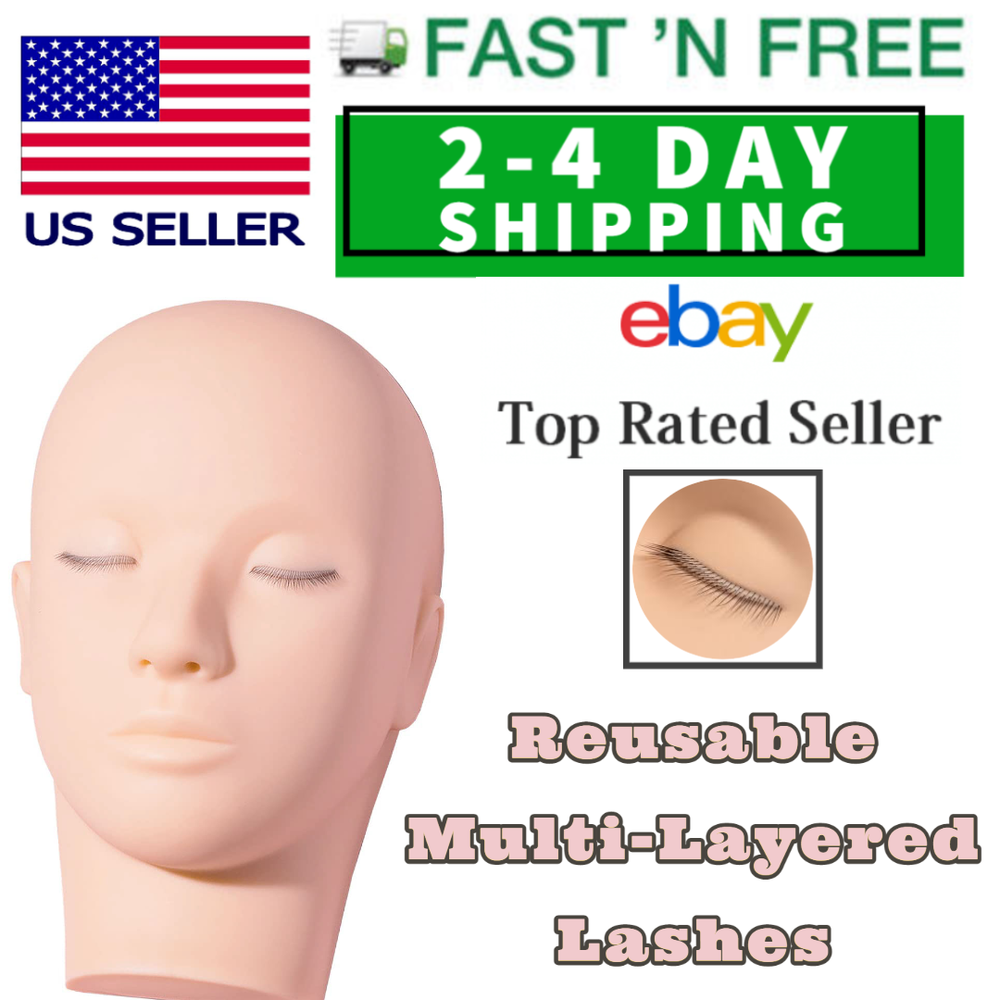 Eyelash Extensions Practice Training Mannequin Head With Layered Eyelashes