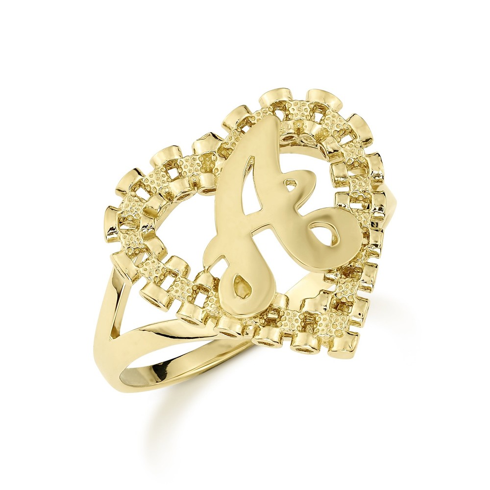 10k Gold Luxe Rollie Heart Initial Ring