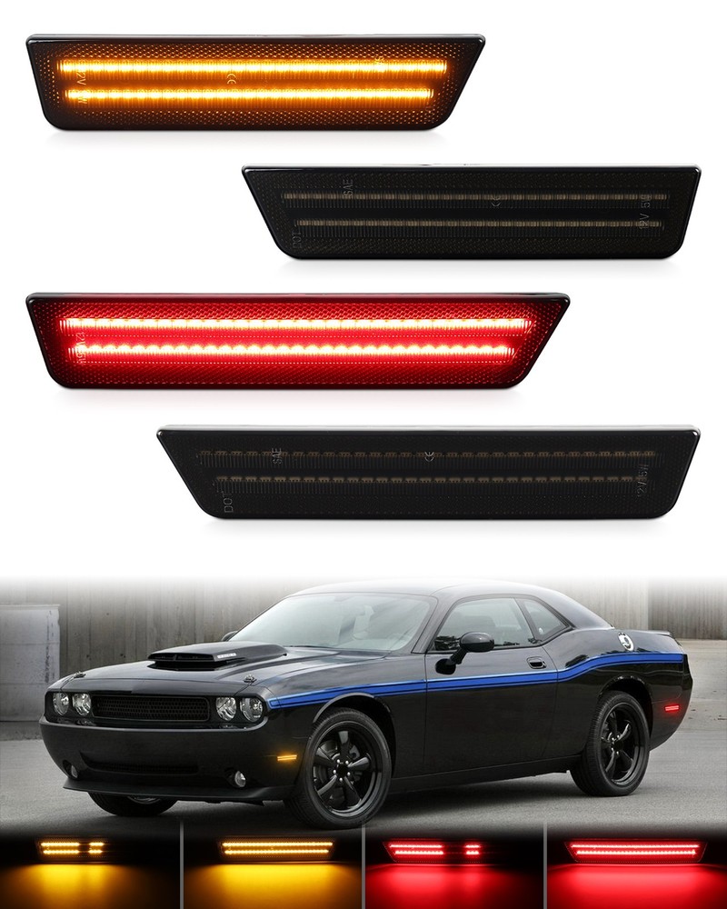 Dynamic Front Rear Bumper LED Side Marker Lights For 2008-2014 Dodge Challenger