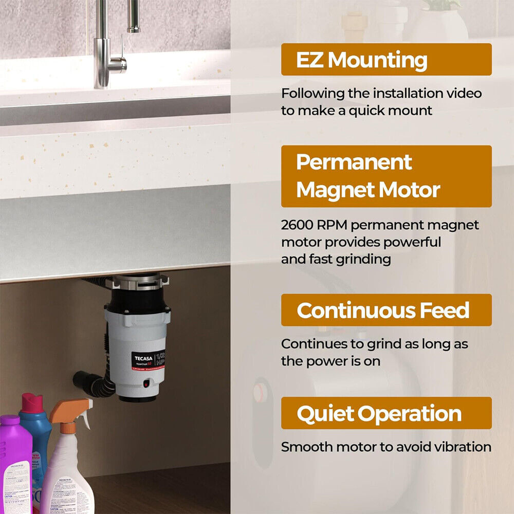 1/2HP Garbage Disposal Continuous Feed Disposer Corded 2 Stage EZ Mount