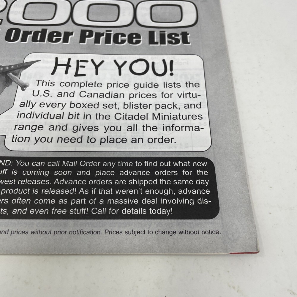 Games Workshop Complete 2000 Mail Order Price List Catalog Warhammer