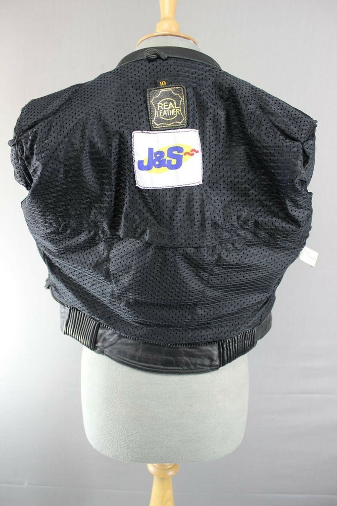 SUPERB J&S BLACK, BLUE & SILVER LEATHER BIKER JACKET SIZE 10