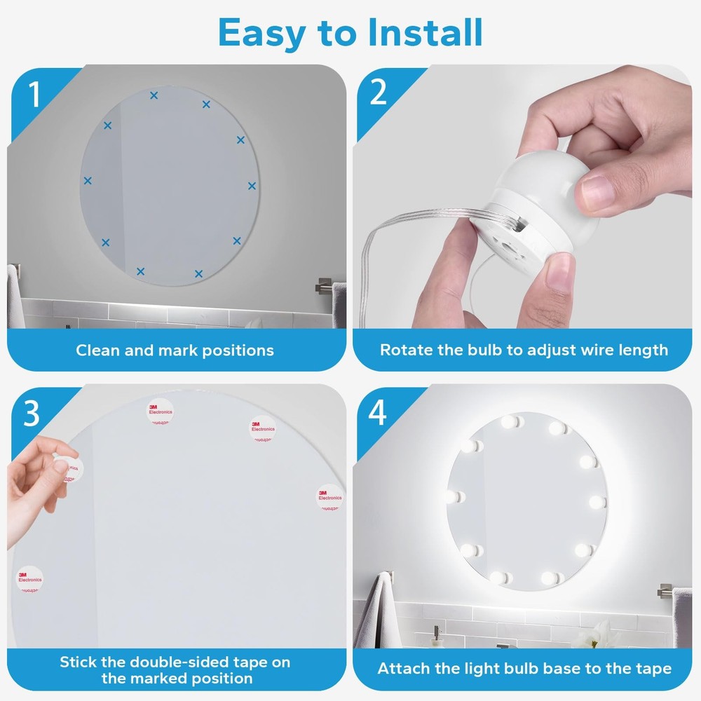 LED Vanity Lights For Mirror, Stick on 10 (White), White
