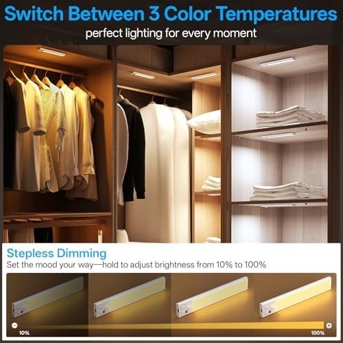 under Cabinet Lights Wireless with Remote Control Dimmable Battery Operated LED
