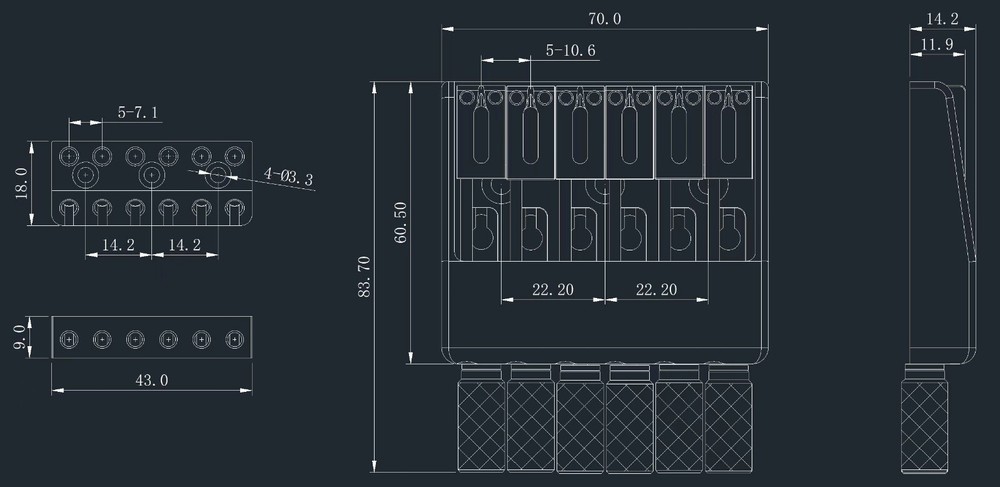 GUYKER Black 6 String Bridge Tailpiece for Headless Guitar Accessories
