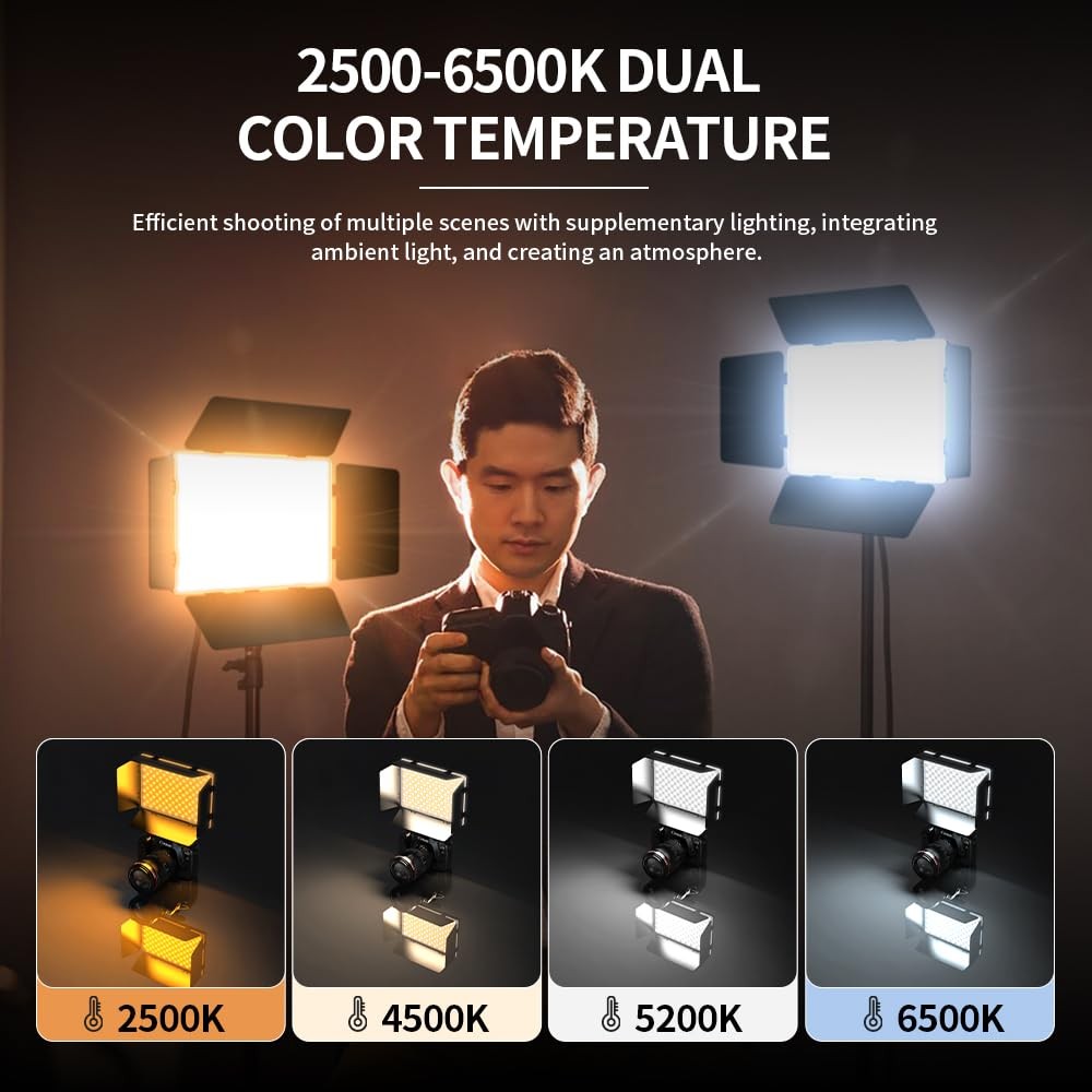 Video Light Panel Photography Lights Bi-Color Dimmable 2500-6500K Led Studio ...