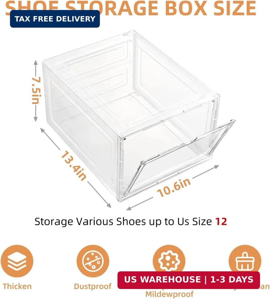Large Shoe Boxes Clear Plastic Stackable，Drop Front Shoe Box with Clear Door, Sh