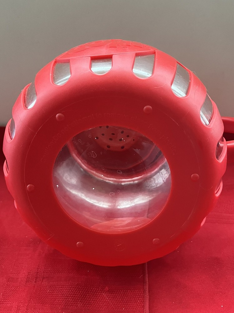 ECOLUTION MICRO-POP MICROWAVE 3QT HANDLED POP CORN POPPER GLASS & RED SILICONE