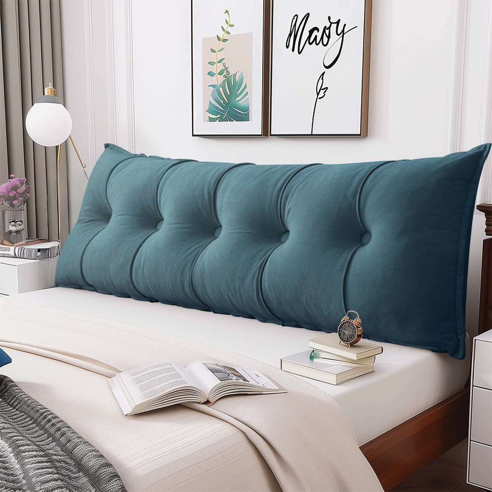 Chenille Headboard Wedge Pillow w/ Button Design Neck Back Support Bed Cushion