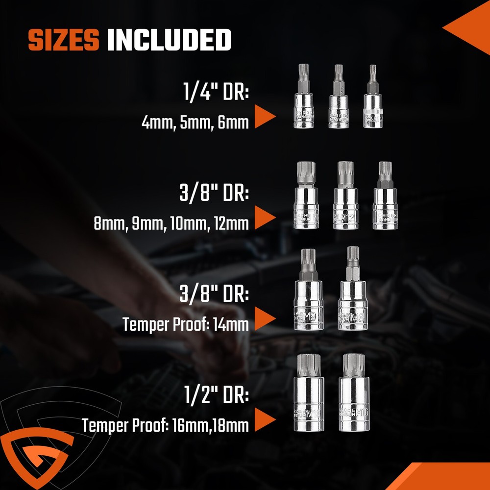 Triple Square 10 PCS Spline Bit Socket Set Spline Bit Socket Set with case