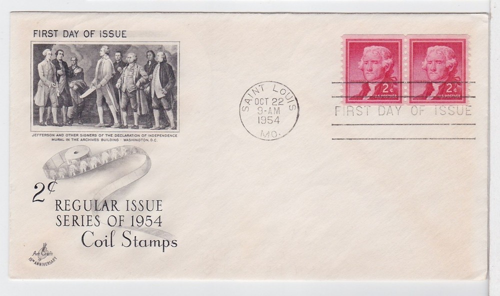 TurtlesTradingPost - Thomas Jefferson 2 Cent  Coil #1055A- 1954 FDC Artcraft