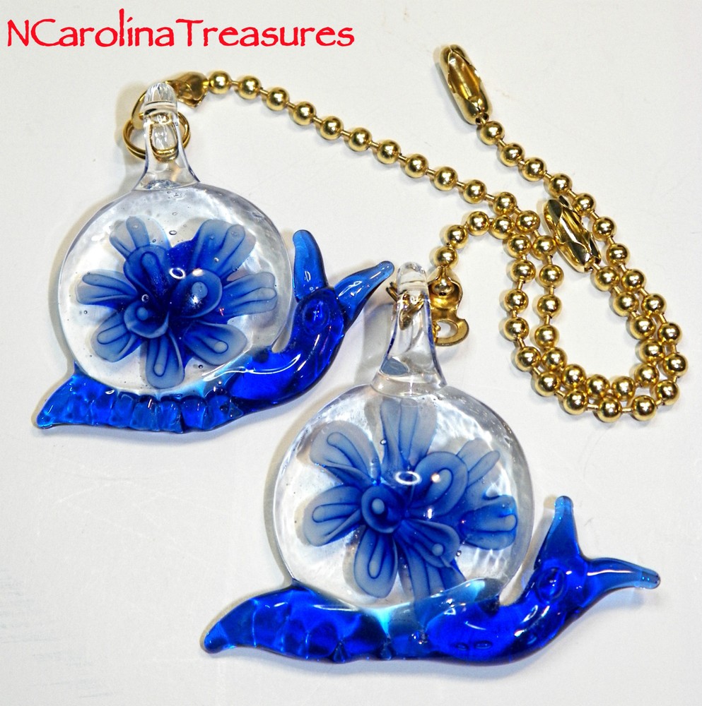 BLUE SNAIL SNAILS FLORAL BURST GLASS CEILING FAN LIGHT SWITCH PULL PULLS LG PR