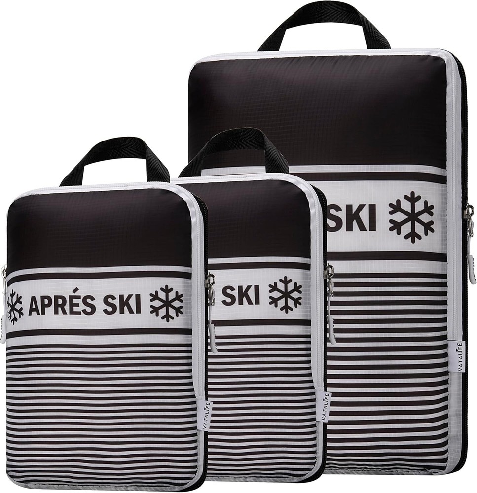 Apres Ski Compression Packing Cubes 3pc Set for Suitcase & Backpack Organizers