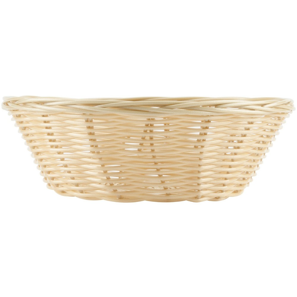 (12-BASKETS) FOOD BASKET 8" RATTAN ROUND PLASTIC CODED FOR DURABILITY