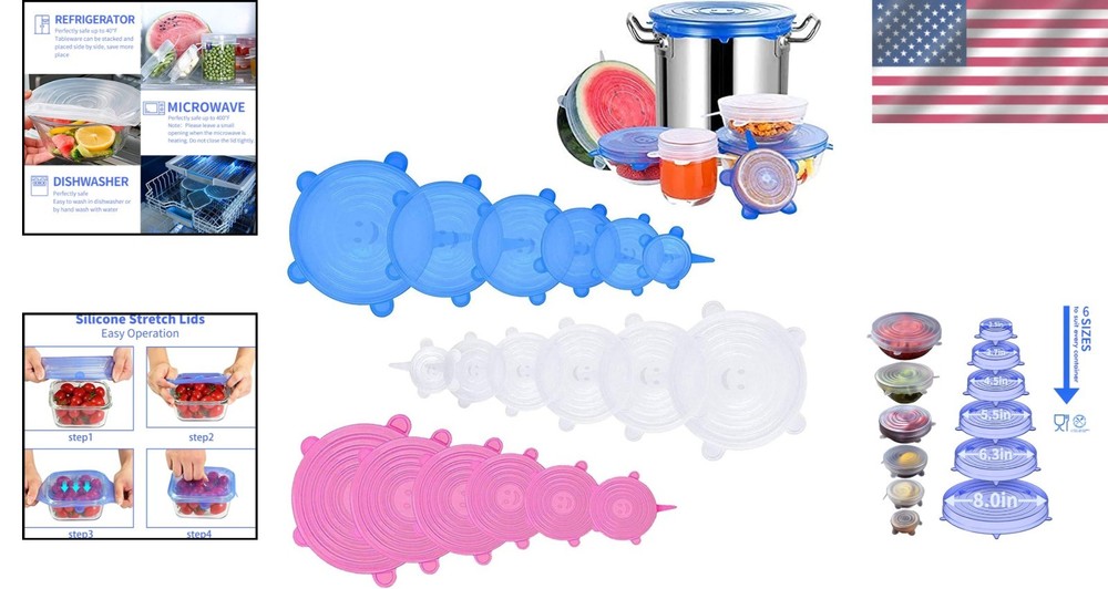 Eco-Friendly Silicone Stretch Lids - 18 Pack with 6 Sizes for All Containers