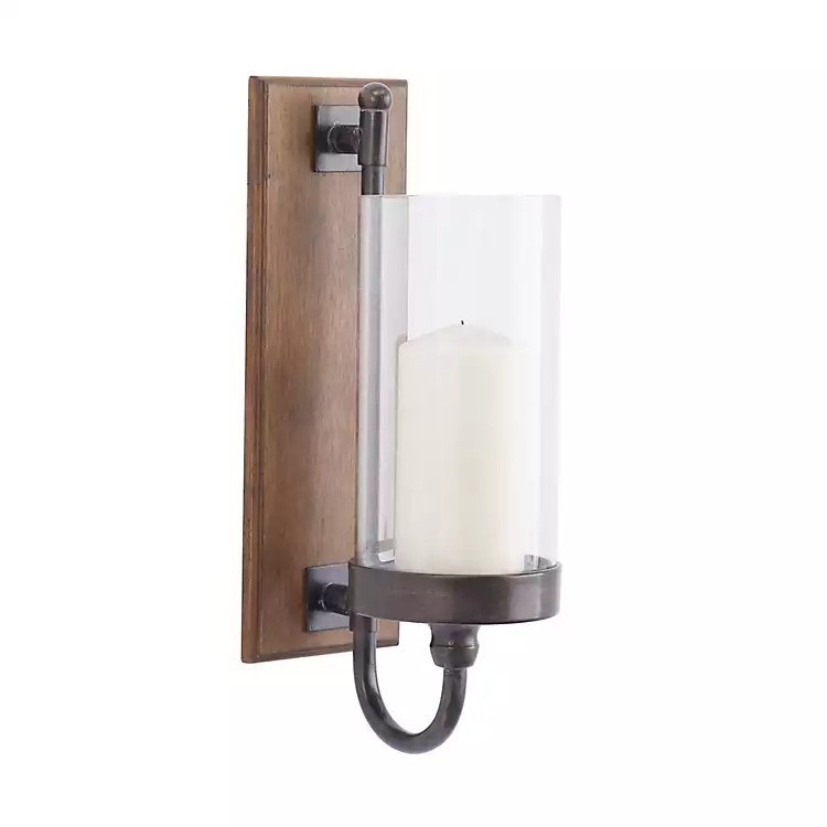 Brown Wood Sconce with Glass Holder
