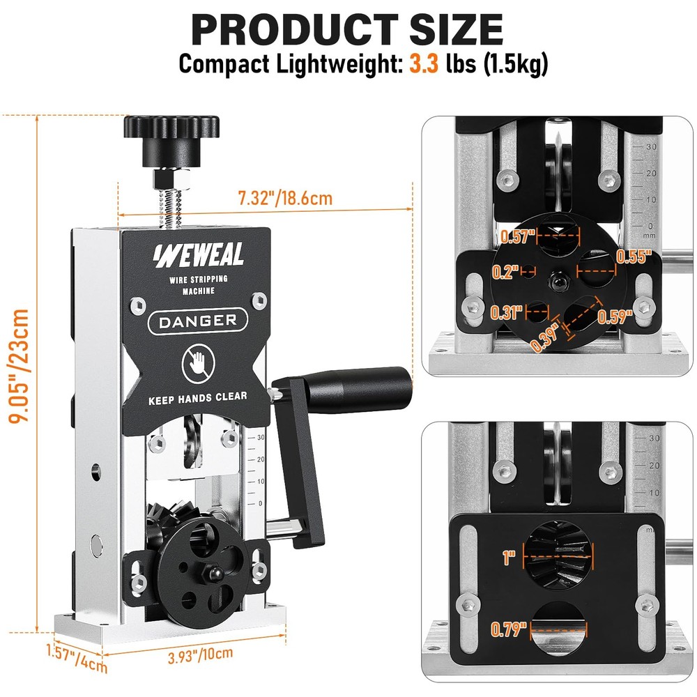 Wire Stripper Machine, 0.06"-1.18" Cable Stripping Tool with Hand Crank & Dri...