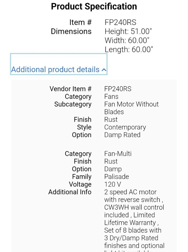 Fanimation Model# FP240RS Ceiling Fan Motor