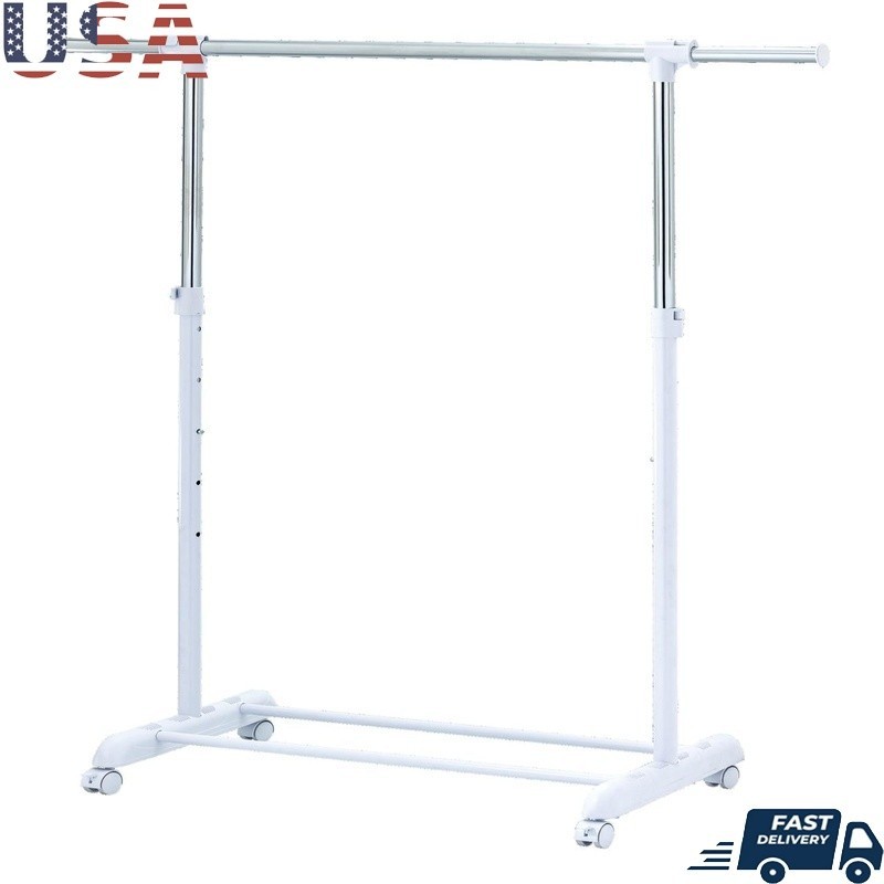Adjustable Rolling Garment Rack Tool Free Installation Clothes Storage Organizer