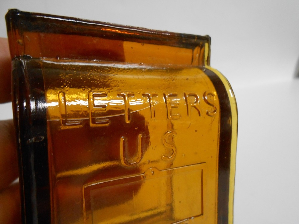 Glass LETTERS US Mailbox Candy Container Amber Brown