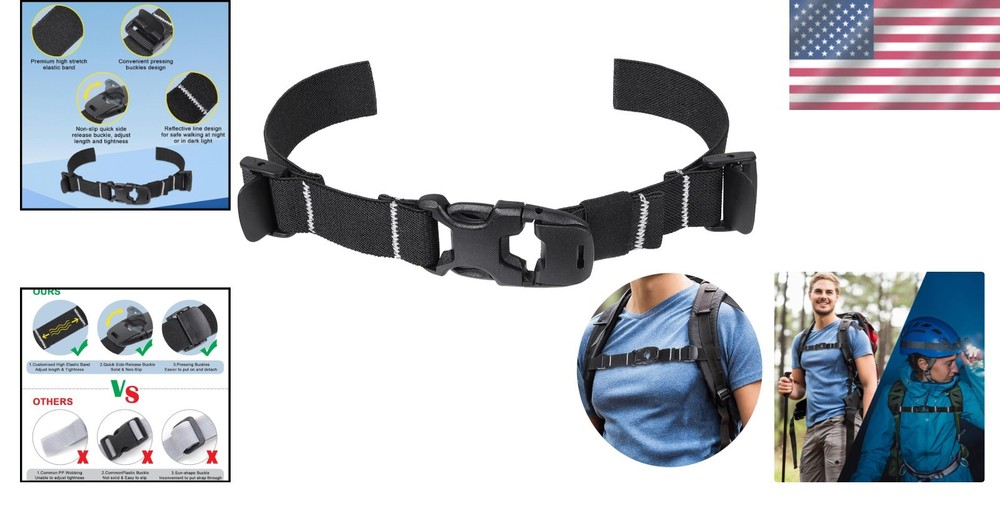 Heavy Duty Adjustable Backpack Chest Strap with Quick Release Buckle - Black