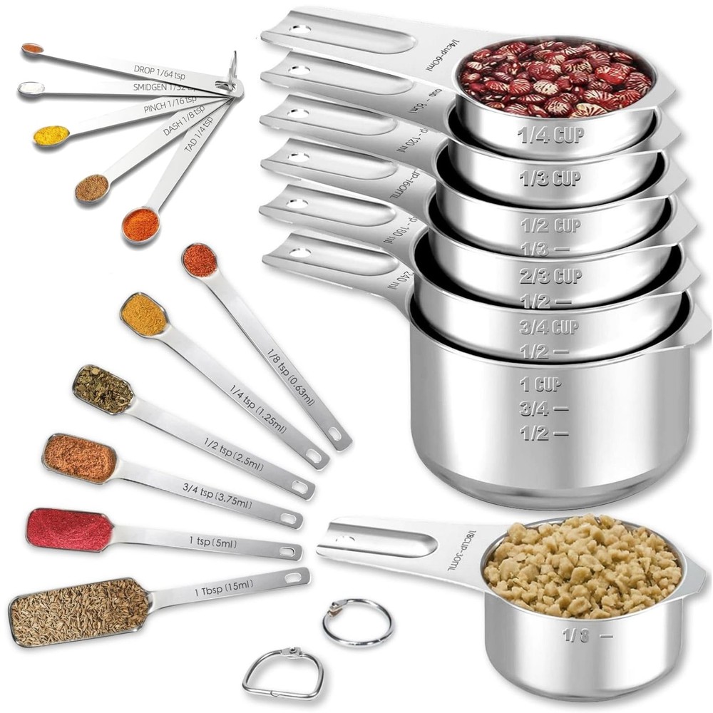 18 PCS Measuring Cups Spoons Set 7 Stainless Steel Nesting 6 Rectangular 5 Mini