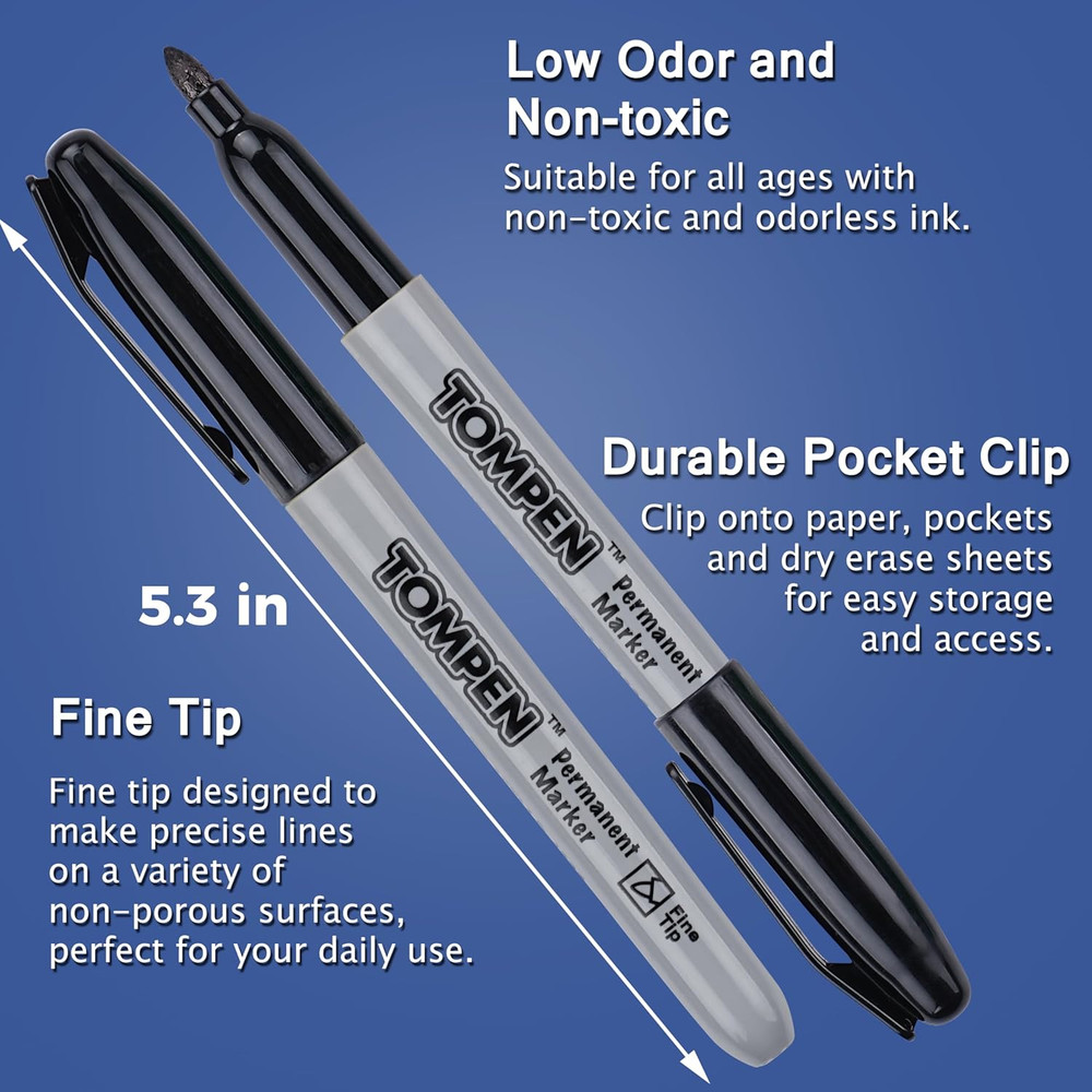 Black Permanent Markers Fine Tip 160 Pack Bulk Waterproof Permanent Marker Pens