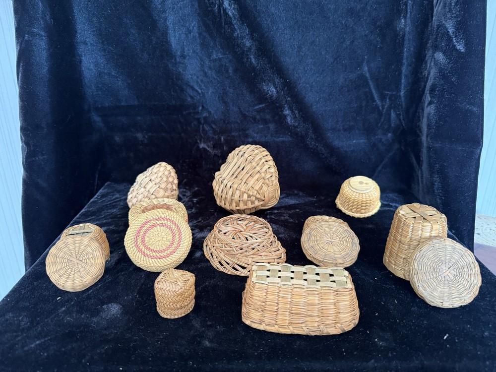 10 Assorted Miniatures Baskets, Some Lidded, Sizes 1” - 4” Tall, Great Condition