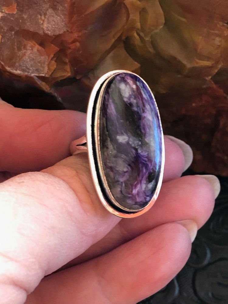 Grape Purple Charoite Oval Shadow Ring Size 9.5 Artisan Southwest