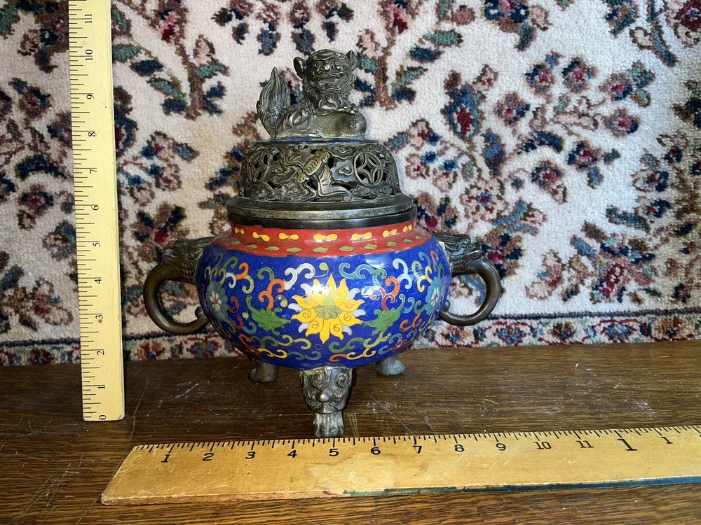 Large Chinese Bronze Base Cloissone Censer