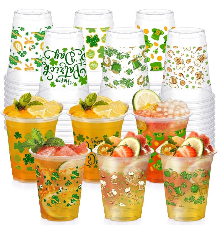 60 Pcs St Patrick's Day Plastic Cups, 12oz St. Patrick's Day Party Cups, St.