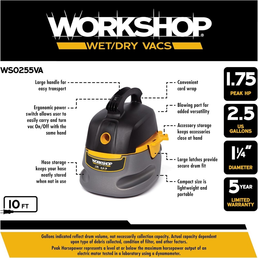 WORKSHOP Wet/Dry Vacs Portable 2.5-Gal
