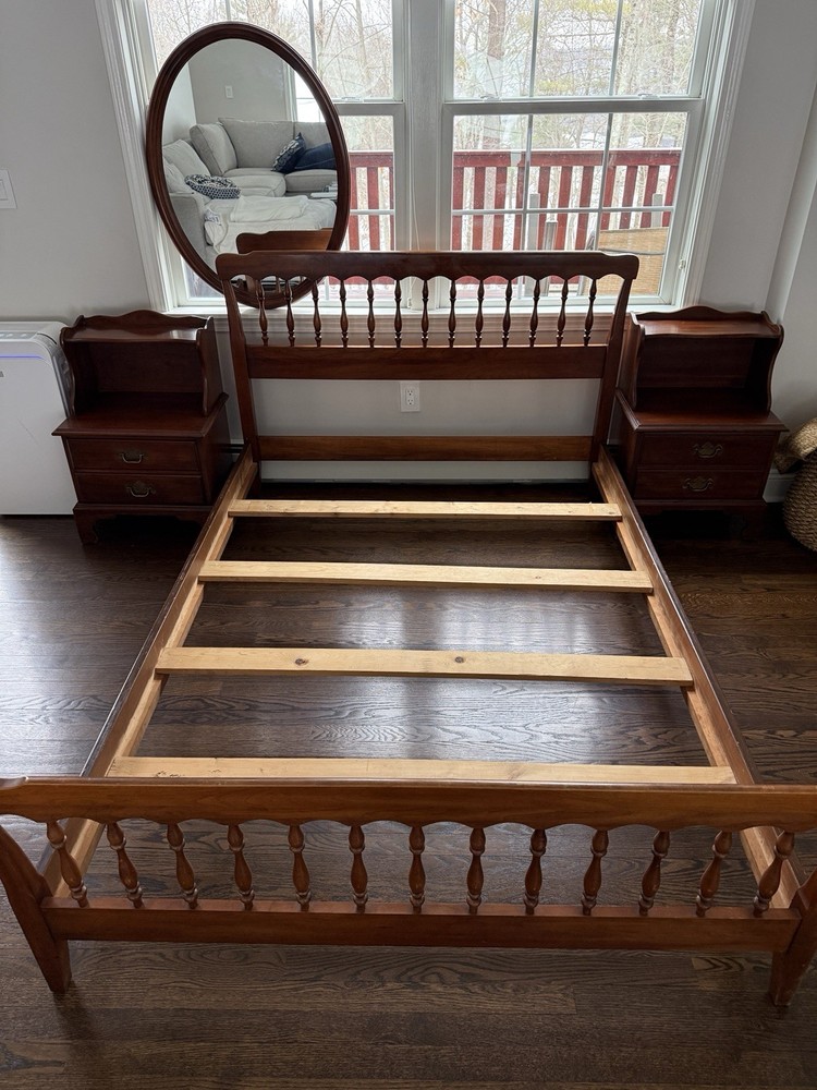 Full Bedroom Set w/ Bedframe, Headboard, Nightstand, Mirror (Cherry)