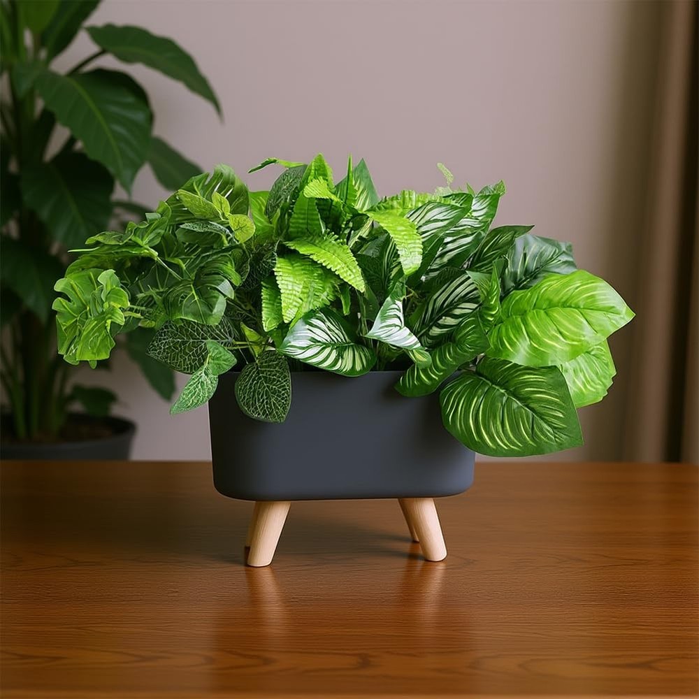 Artificial Green Grass Plants in Rectangular Planter Boxes, Faux Greenery in ...