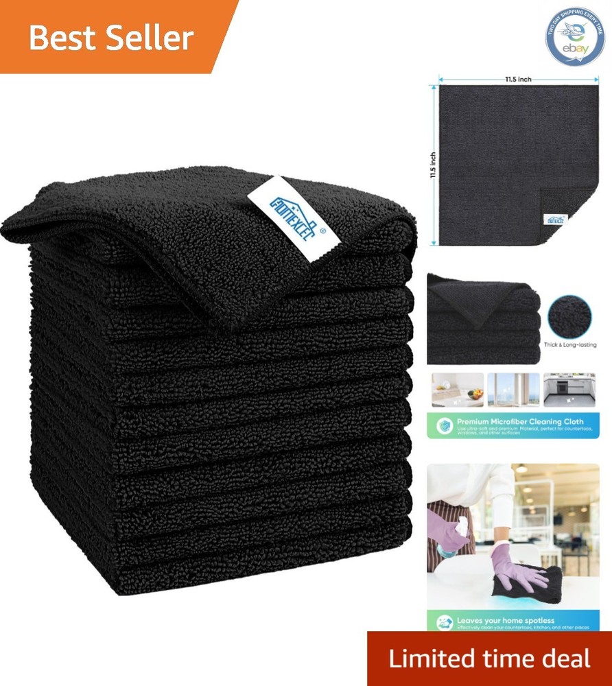 Highly Absorbent Microfiber Towels - 12 Pack, 11.5" x 11.5" - Reusable & Durable