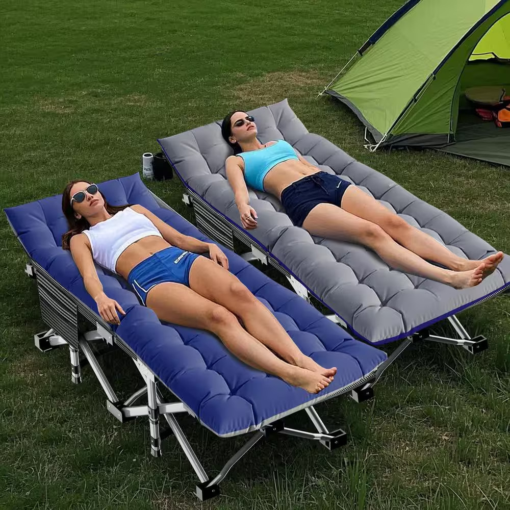 Folding Camping Cot Extra Wide Heavy Duty Sleeping Cot with Carry Bag Double Lay