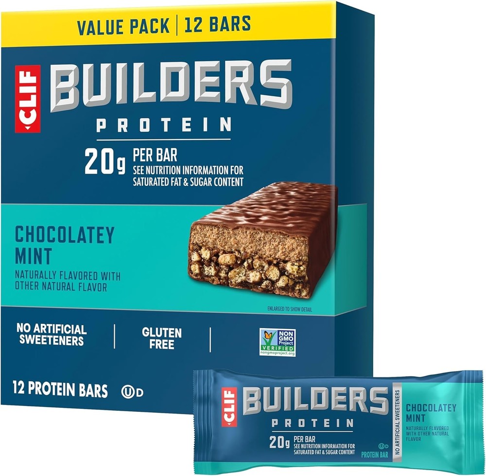 CLIF BUILDERS Protein Bars - Chocolatey Mint - Plant Based Protein -