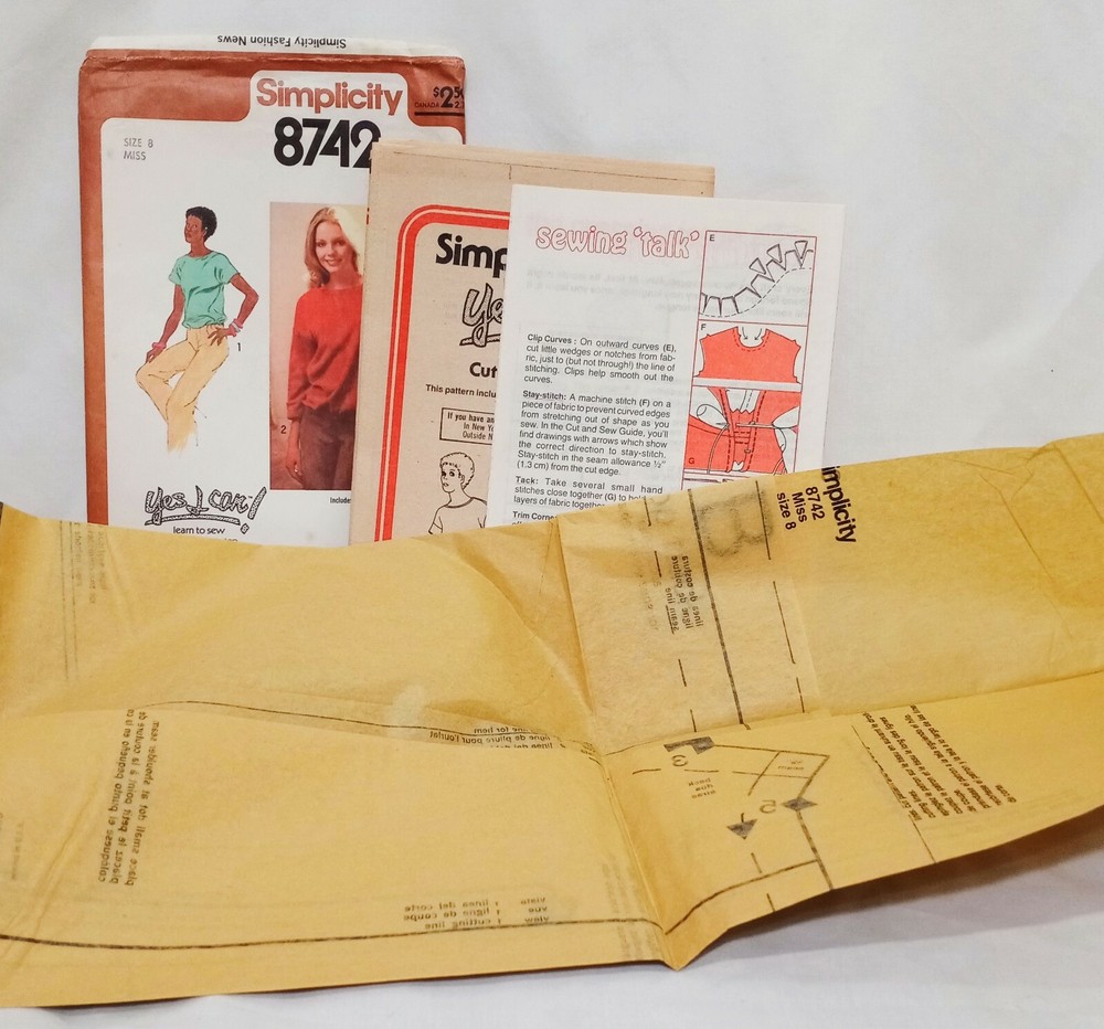 Misses' Pullover Top Pattern Size 8 Simplicity 8742 Uncut 1978 I Can Learn Sew