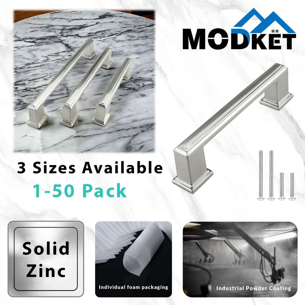 Square Brushed Chrome Solid Cabinet Handles Pulls Kitchen Bathroom Modern Style