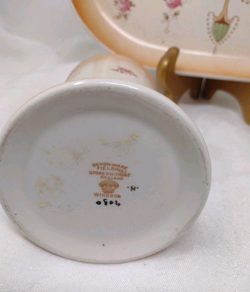 Devonware England Vanity Set Crown Tray Dish Cup Bone China Floral