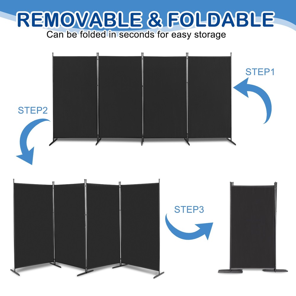 4 Panel Room Divider 6FT Folding Privacy Screen Wall Partition Home Office Black