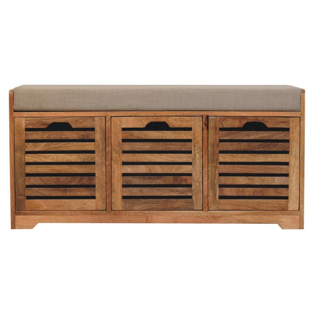 Shutter Oak-ish Shoe Bench with Cushion