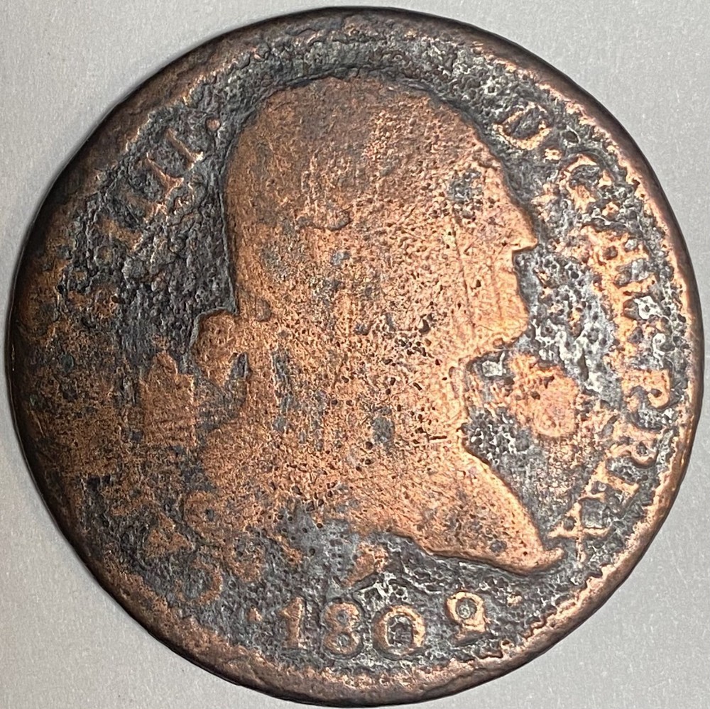 1802 Spain 8 Maravedis Copper Bronze Coin