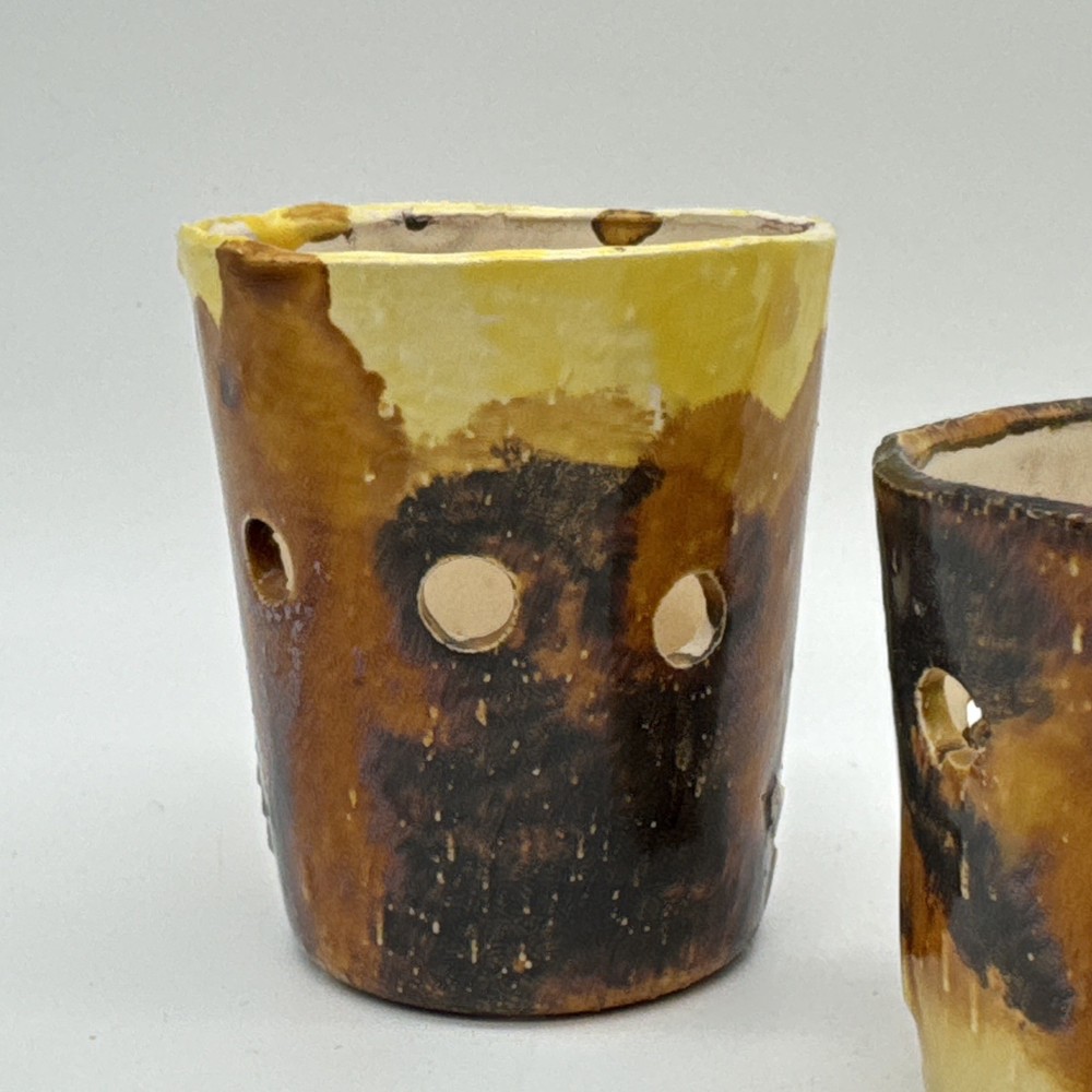 Handmade Ceramic Rustic Tea Light Holder 3 Piece Matching Set Multicolor Glazed