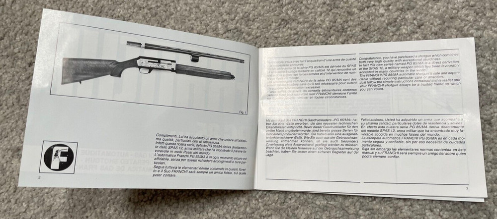 FRANCHI PG 85 MA Shotgun Instruction Manual (multi-language, Eng)