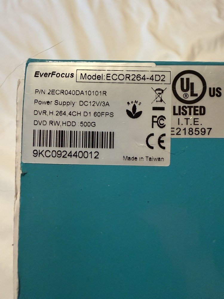 EverFocus ECOR264-4D2 DVR 4 Channel Security Recorder 500GB Open Box Powers On