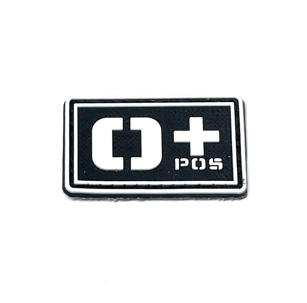 White Blood Type O+ PVC Patch, Hook and Loop Positive O+ Blood Type White Patch